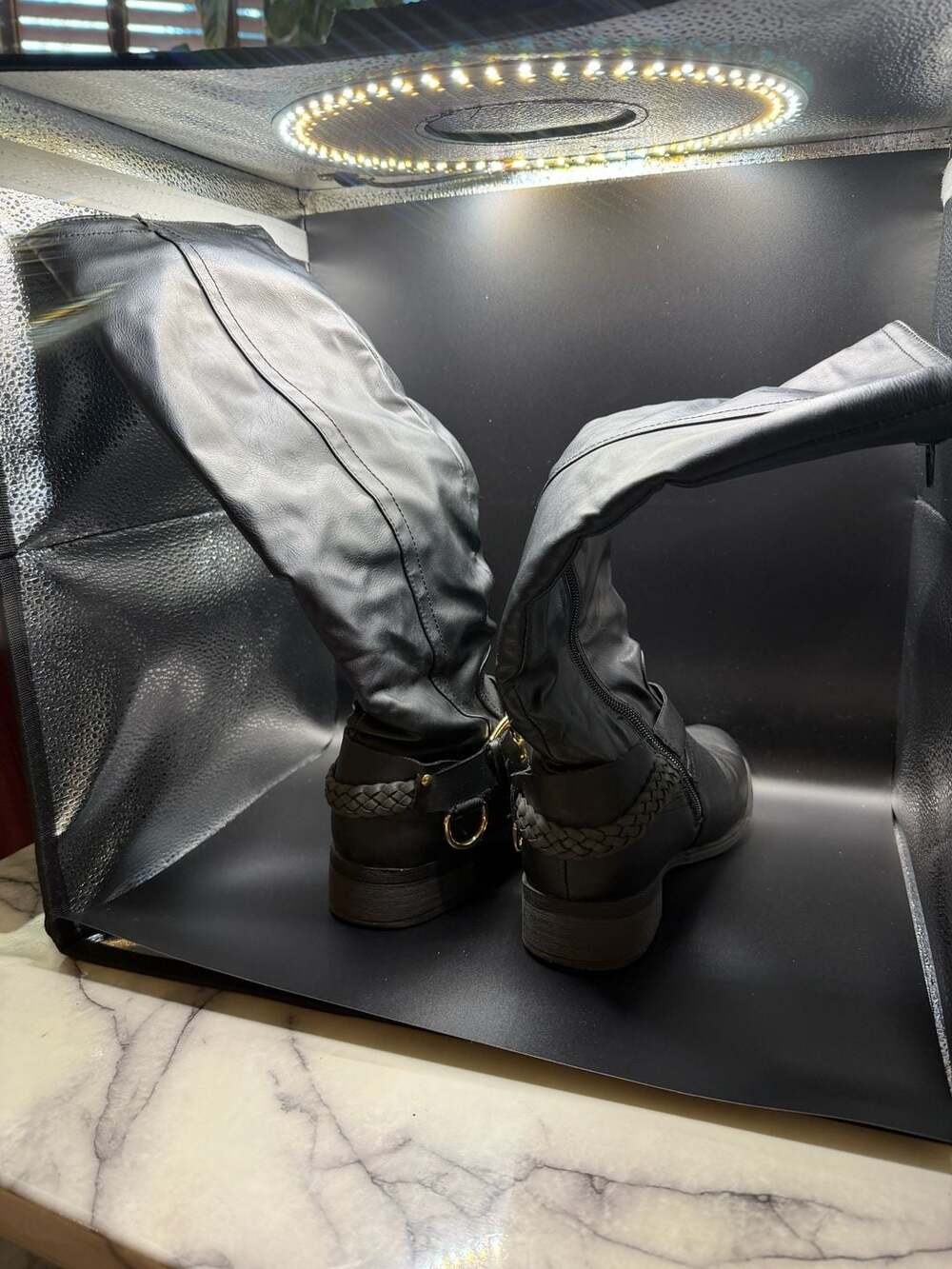 XOXO Madyson Black Knee High Riding Boots with Buckle & Braided Trim Size 7M